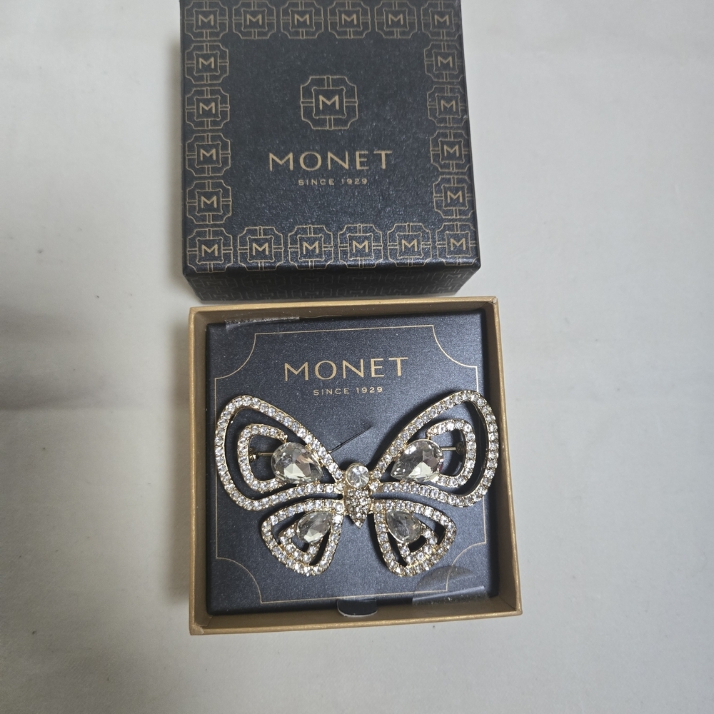 Monet Crystal-Embellished Silver Butterfly Brooch